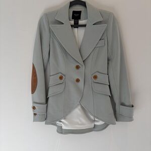Smythe Pale Gray Blazer with Brown Elbow Patches